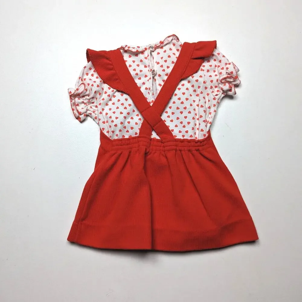 Vintage Carter's Pinafore Outfit Baby Girls Size 12m Red Heart